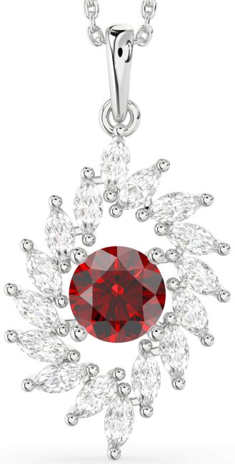 Diamond Garnet Silver Solitaire Necklace
