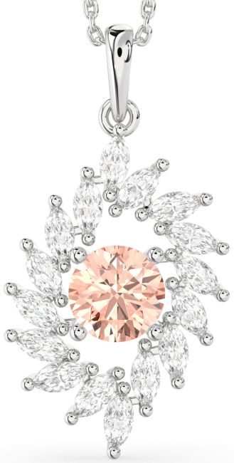 Diamond Morganite Silver Solitaire Necklace