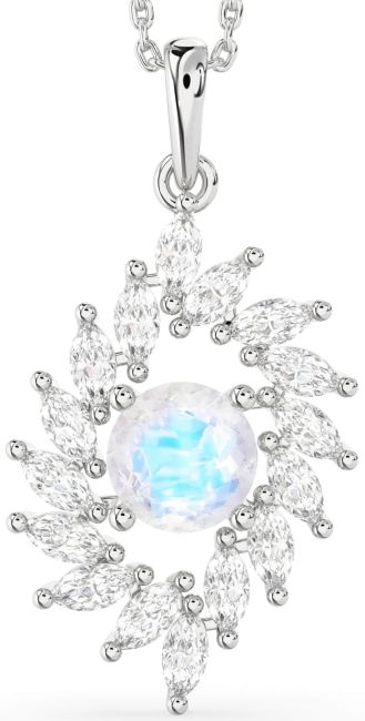 Diamond Moonstone Silver Solitaire Necklace