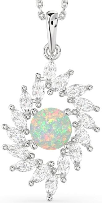 Diamond Opal Silver Solitaire Necklace