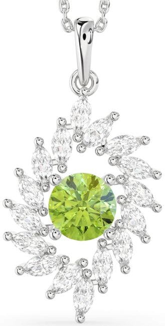 Diamond Peridot Silver Solitaire Necklace