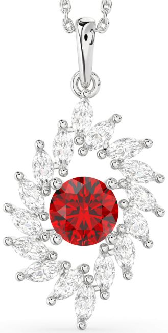 Diamond Ruby Silver Solitaire Necklace