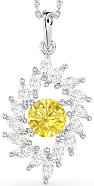 Yellow Diamond Silver Solitaire Necklace