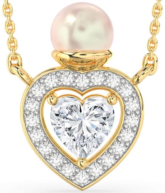 Diamond Gold Pearl Heart Necklace