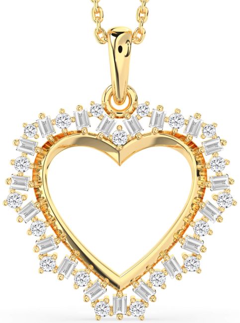 Large Diamond Gold Silver Heart Necklace