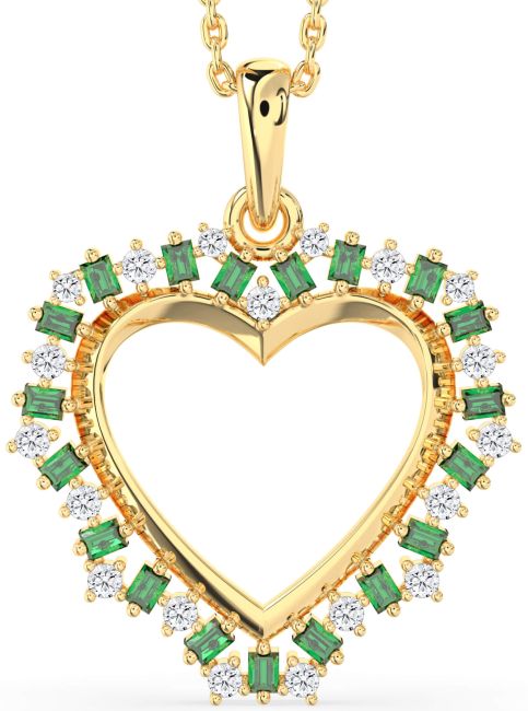 Large Diamond Emerald Gold Heart Necklace