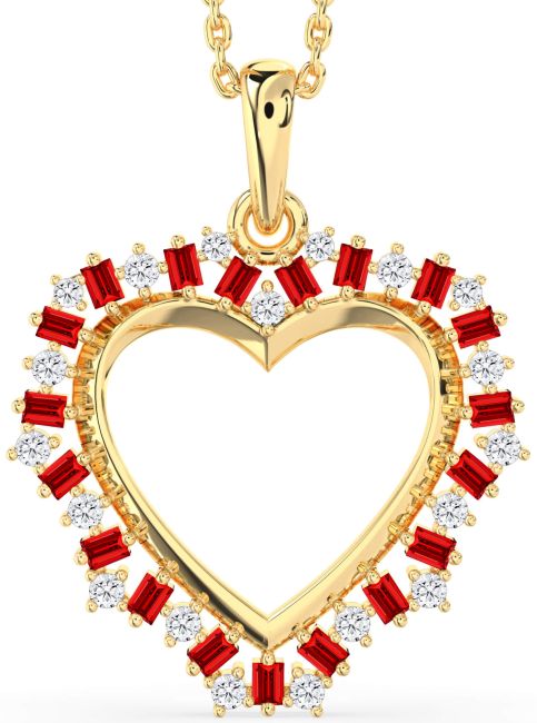 Large Diamond Ruby Gold Silver Heart Necklace