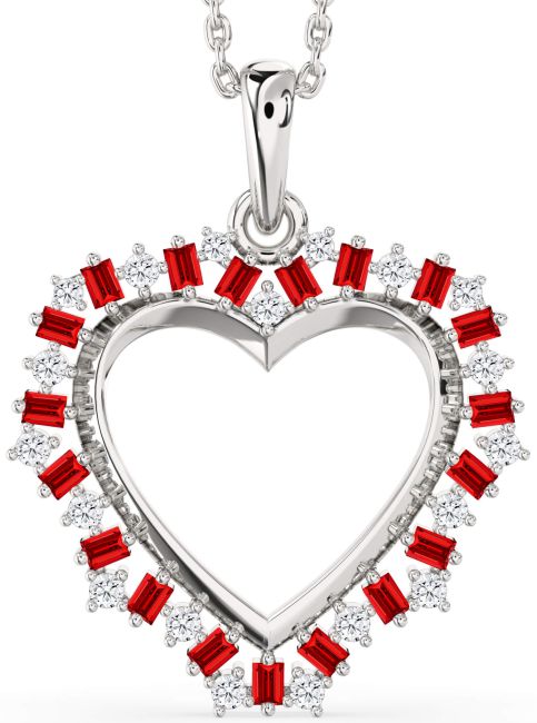 Large Diamond Ruby Silver Heart Necklace