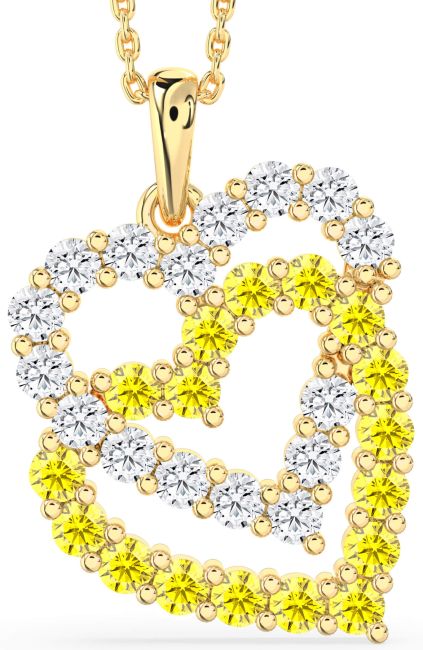 Diamond & Yellow Sapphire Gold Heart Necklace