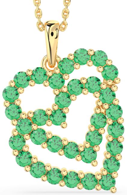 Emerald Gold Silver Heart Necklace