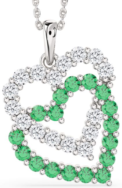 Emerald & Diamond Silver Heart Necklace