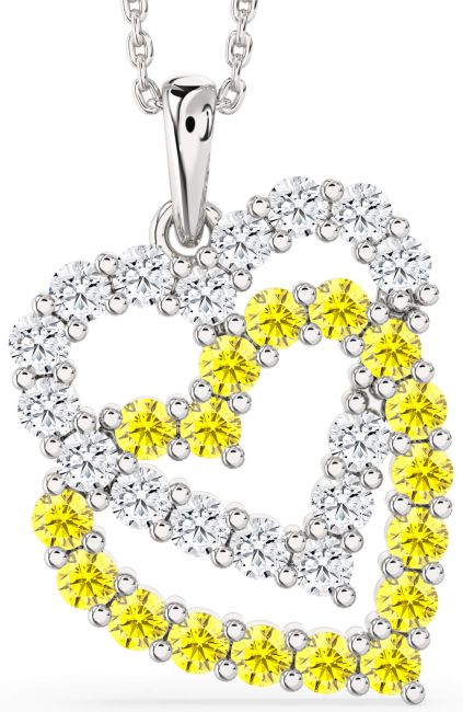 Diamond & Yellow Sapphire White Gold Heart Necklace
