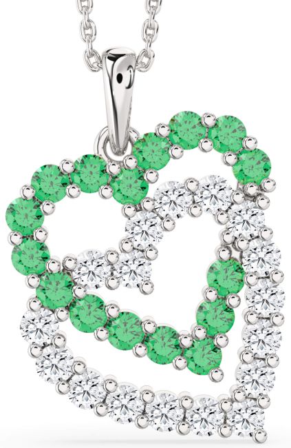 Diamond & Emerald Silver Heart Necklace