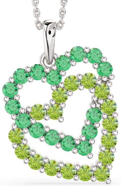 Emerald & Peridot Silver Heart Necklace