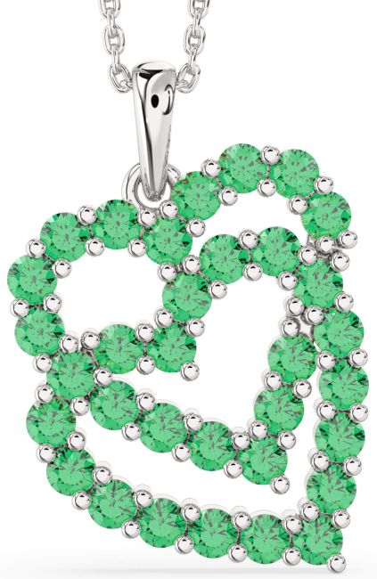 Emerald Platinum Heart Necklace