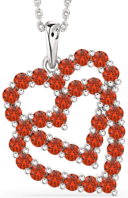 Fire Opal Silver Heart Necklace