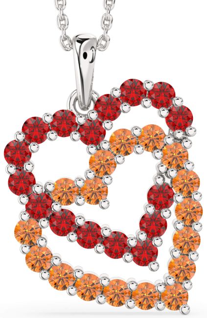 Ruby & Citrine Silver Heart Necklace