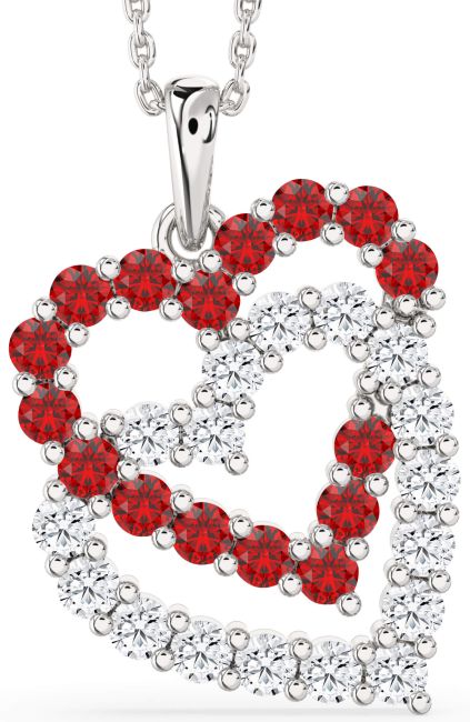 Diamond & Ruby Silver Heart Necklace