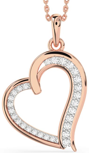 Diamond Rose Gold Silver Heart Necklace