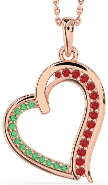Emerald & Ruby Rose Gold Heart Necklace