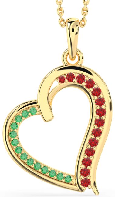 Emerald & Ruby Gold Silver Heart Necklace