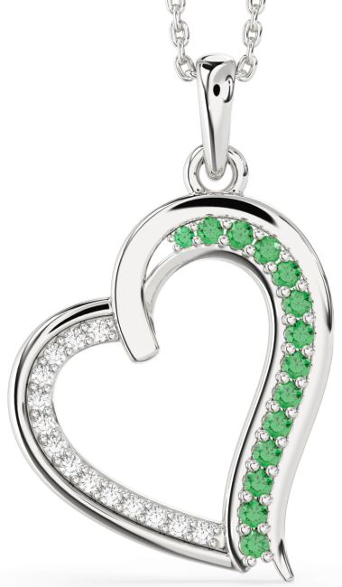 Emerald & Diamond Silver Heart Necklace