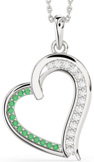 Diamond & Emerald Silver Heart Necklace