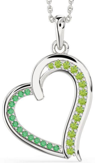 Emerald & Peridot Silver Heart Necklace