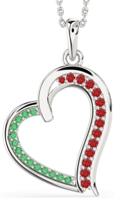 Emerald & Ruby Silver Heart Necklace