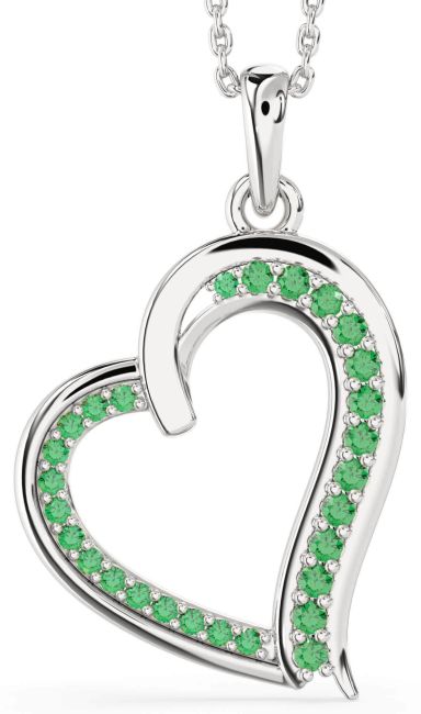 Emerald Silver Heart Necklace
