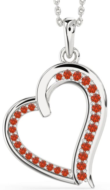 Fire Opal Silver Heart Necklace