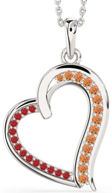 Ruby & Citrine Silver Heart Necklace