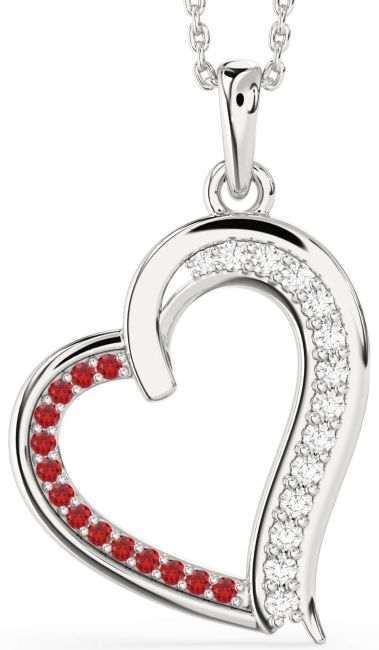 Diamond & Ruby Silver Heart Necklace