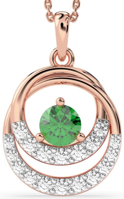 Diamond Emerald Rose Gold Circle Necklace