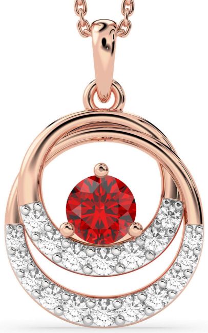 Diamond Ruby Rose Gold Circle Necklace