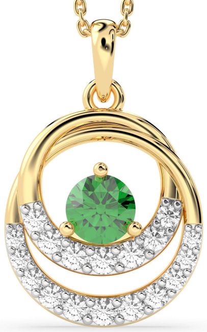 Diamond Emerald Gold Circle Necklace