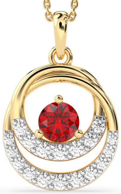 Diamond Ruby Gold Circle Necklace