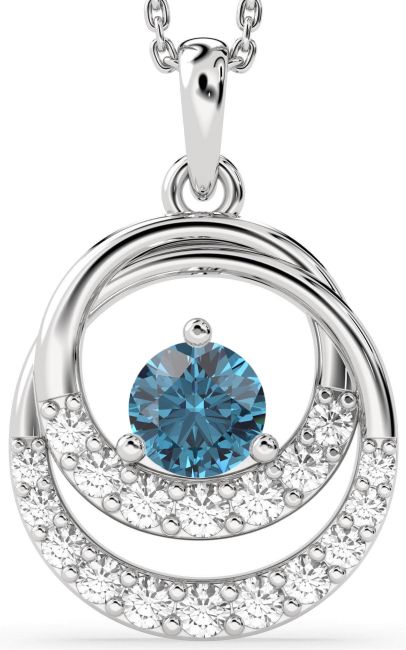 Blue Diamond Silver Circle Necklace