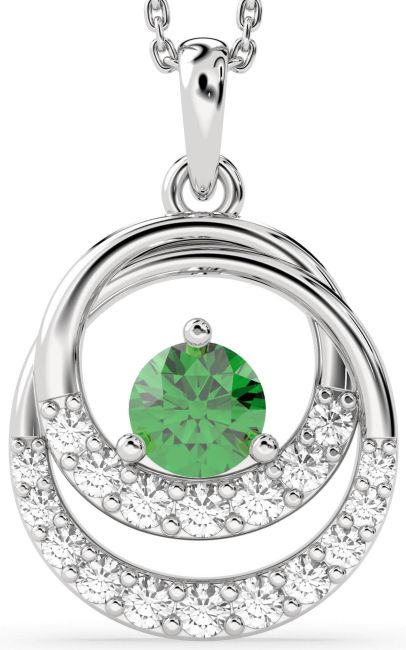 Diamond Emerald Silver Circle Necklace