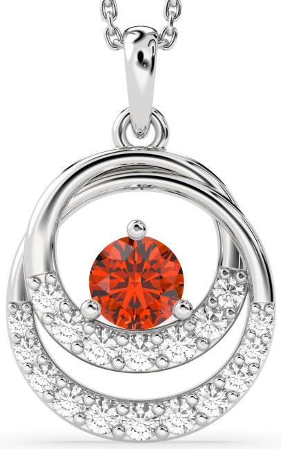 Diamond Fire Opal Silver Circle Necklace