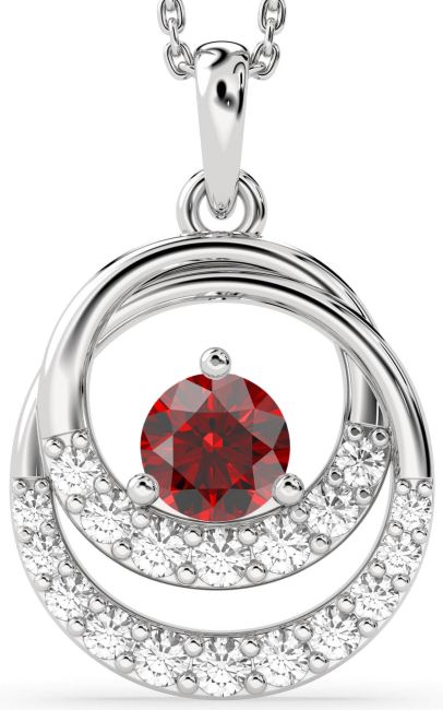 Diamond Garnet Silver Circle Necklace