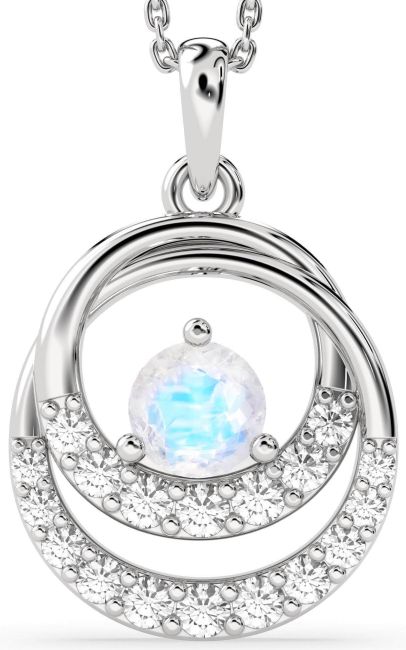 Diamond Moonstone Silver Circle Necklace
