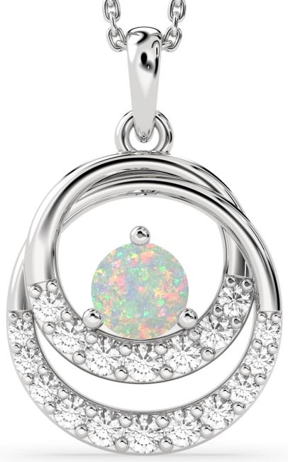 Diamond Opal Silver Circle Necklace