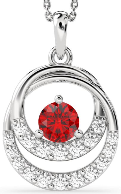 Diamond Ruby Silver Circle Necklace