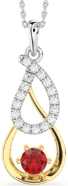 Large Diamond Ruby Gold Silver Teardrop Infinity Necklace