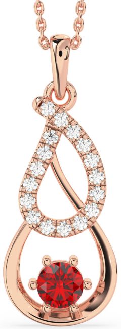 Large Diamond Ruby Rose Gold Teardrop Infinity Necklace