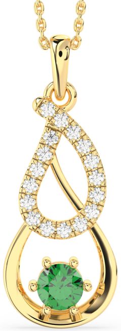 Large Diamond Emerald Gold Teardrop Infinity Necklace