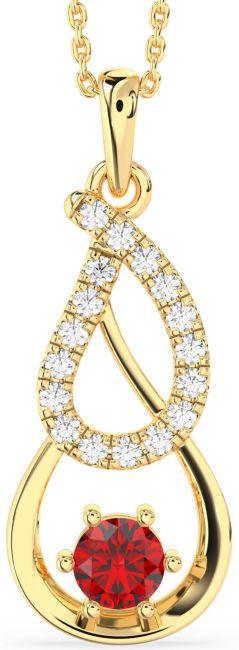 Large Diamond Ruby Gold Silver Teardrop Infinity Necklace