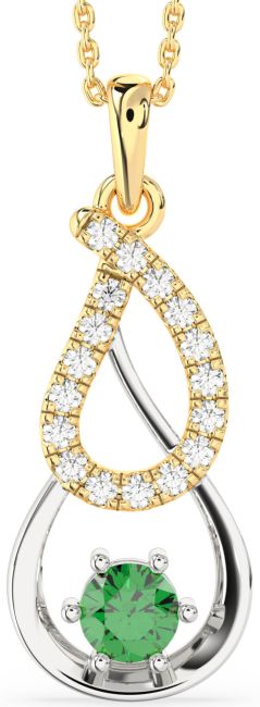 Large Diamond Emerald Gold Silver Teardrop Infinity Necklace