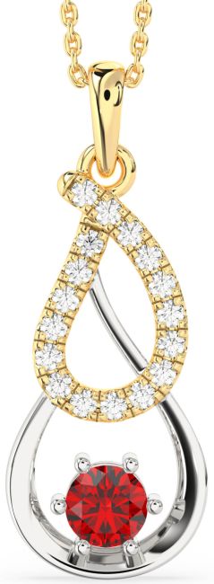 Large Diamond Ruby Gold Silver Teardrop Infinity Necklace